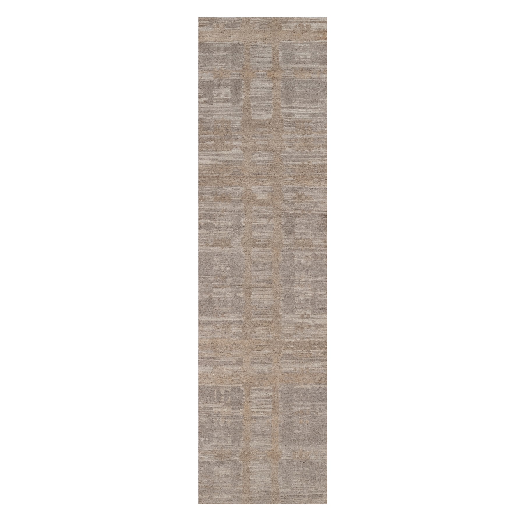 Amphora Brown, Hand Knotted, Modern Criss Cross Erased Design, Hand Spun Undyed Natural Wool, Runner, Oriental Rug
